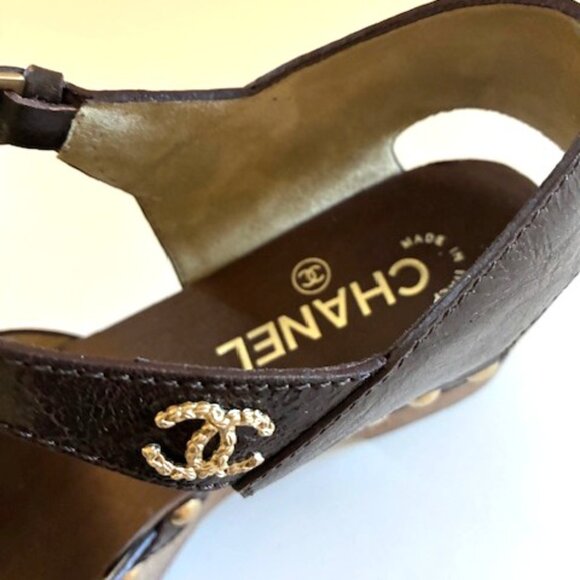 CHANEL Dark Brown Leather Platform Clog Sandals | 2.75” Heel | Size 39 - Picture 10 of 15
